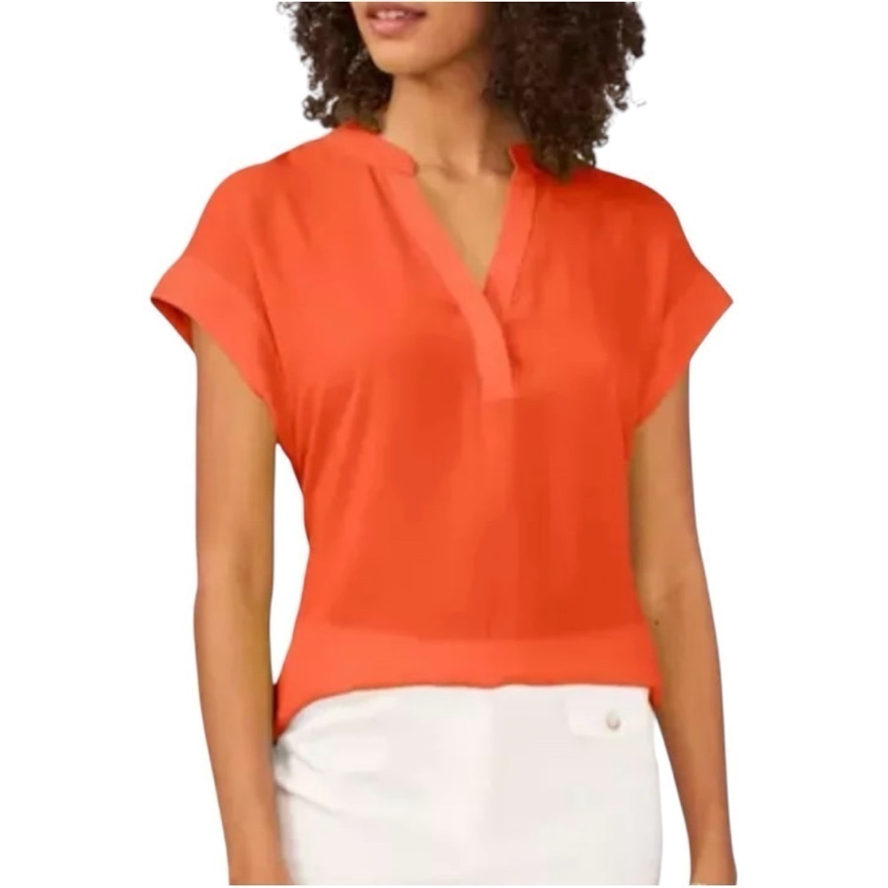 Cynthia Steffe Orange Cap Sleeve Blouse with Mandarin Collar.